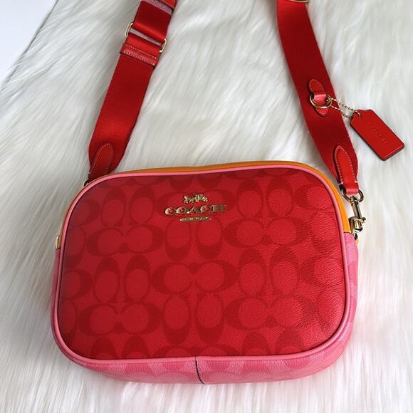 NWT Coach Jamie Camera Bag In Blocked Signature Canvas/Red/ Smooth Leather - Picture 5 of 10